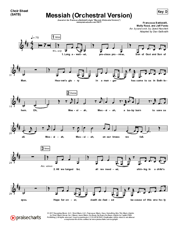 Messiah (Orchestral) Choir Sheet (SATB) (Francesca Battistelli)