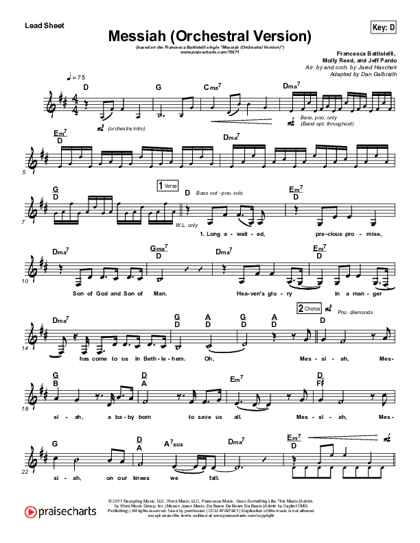Messiah (Orchestral) Lead Sheet (SAT) (Francesca Battistelli)