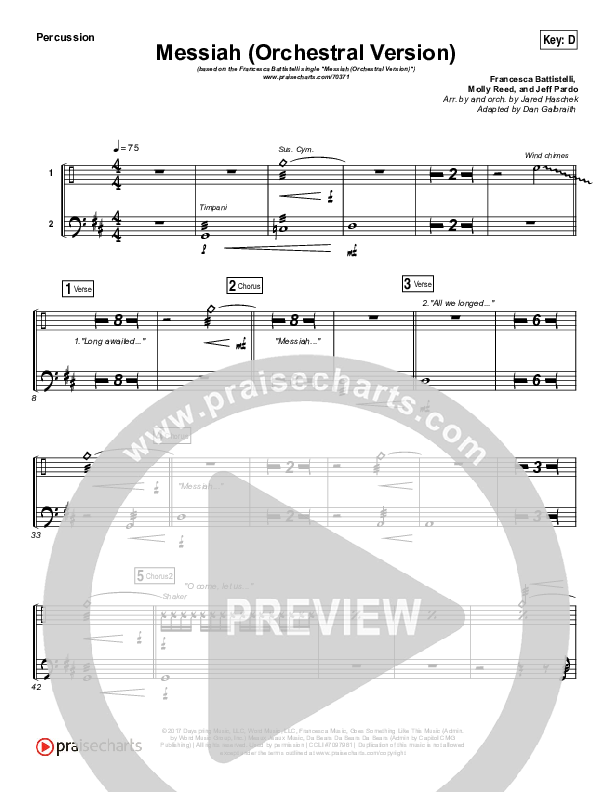 Messiah (Orchestral) Percussion (Francesca Battistelli)