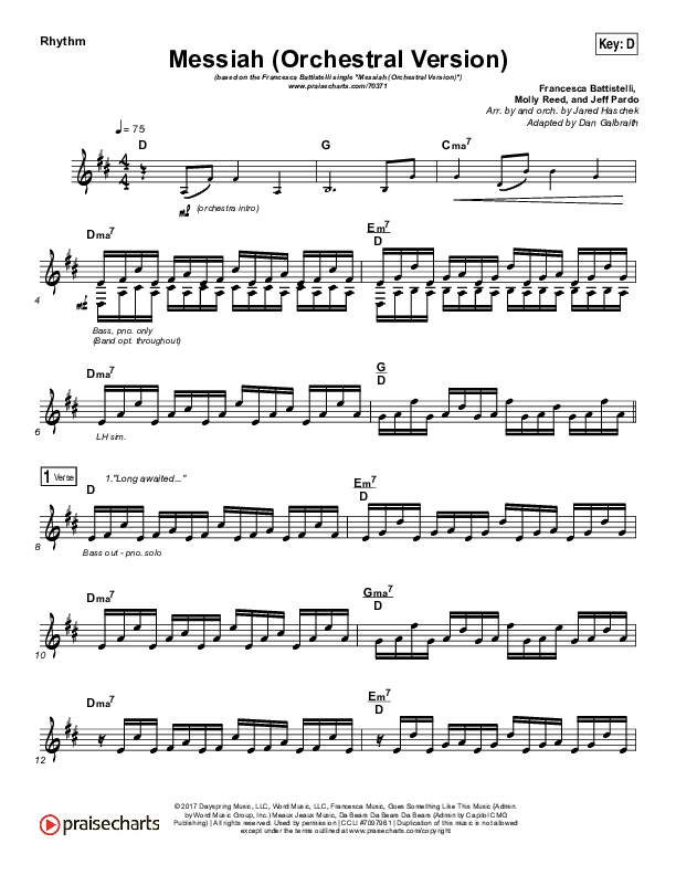 Messiah (Orchestral) Rhythm Chart (Francesca Battistelli)