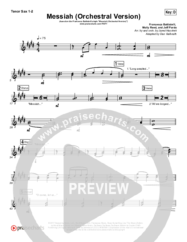Messiah (Orchestral) Tenor Sax 1/2 (Francesca Battistelli)