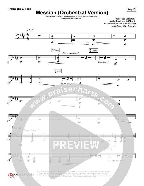 Messiah (Orchestral) Trombone 3/Tuba (Francesca Battistelli)