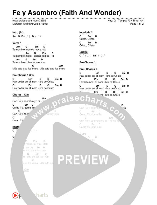 Fe y Asombro (Faith And Wonder) Chords & Lyrics (Meredith Andrews / Lucia Parker)