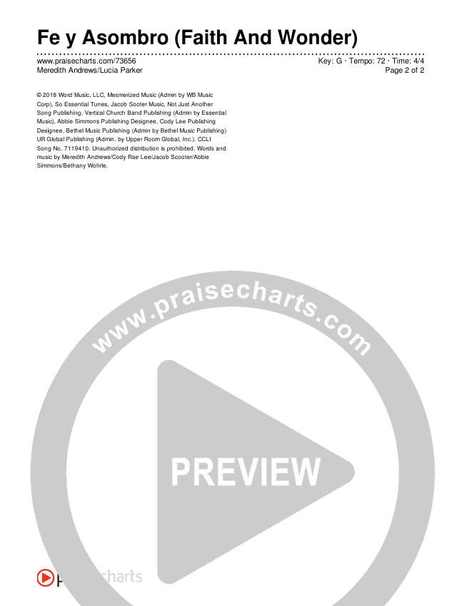 Fe y Asombro (Faith And Wonder) Chords & Lyrics (Meredith Andrews / Lucia Parker)