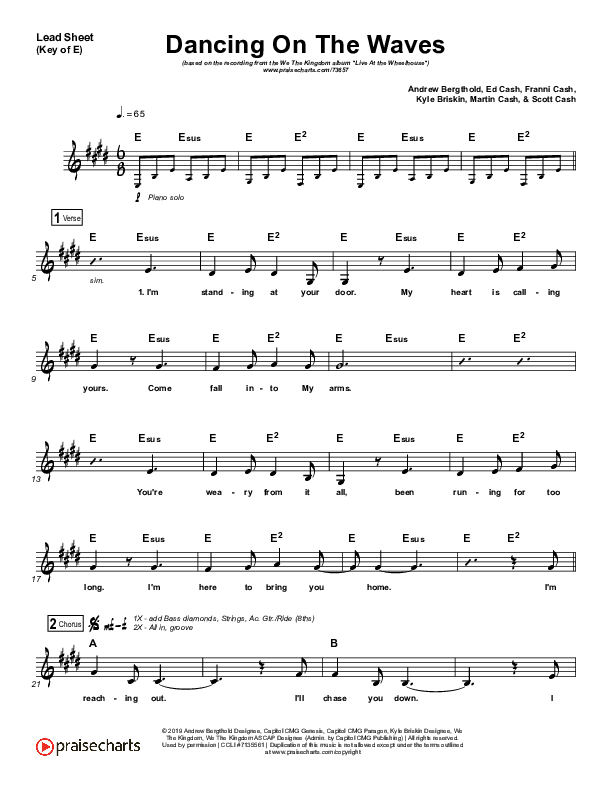 Dancing On The Waves (Live) Lead Sheet (Melody) (We The Kingdom)