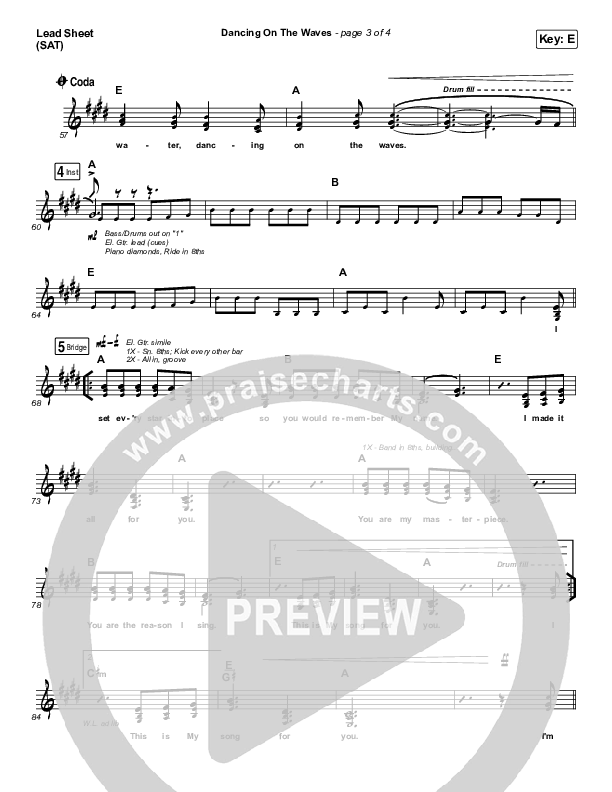 Dancing On The Waves (Live) Lead Sheet (SAT) (We The Kingdom)