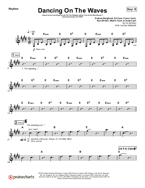 Dancing On The Waves (Live) Rhythm Chart (We The Kingdom)