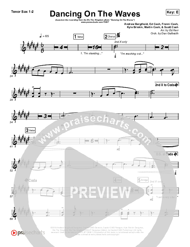 Dancing On The Waves (Live) Tenor Sax 1/2 (We The Kingdom)