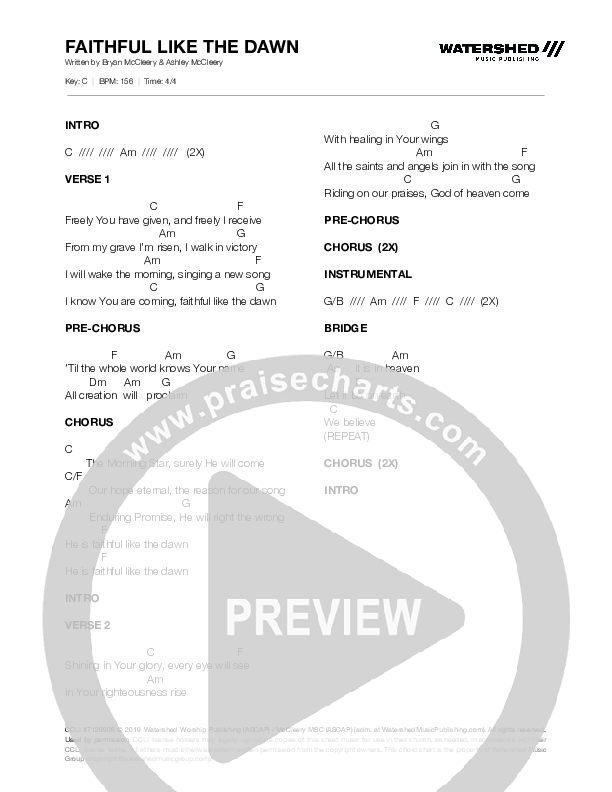 Faithful Like The Dawn Chords & Lyrics (Bryan McCleery)