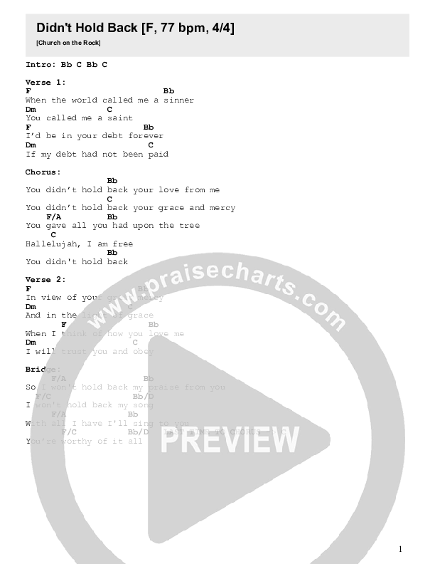 Didn't Hold Back Chord Chart (Pursue Worship)