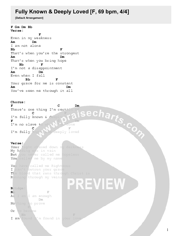 Fully Known And Deeply Loved Chords & Lyrics (Pursue Worship)