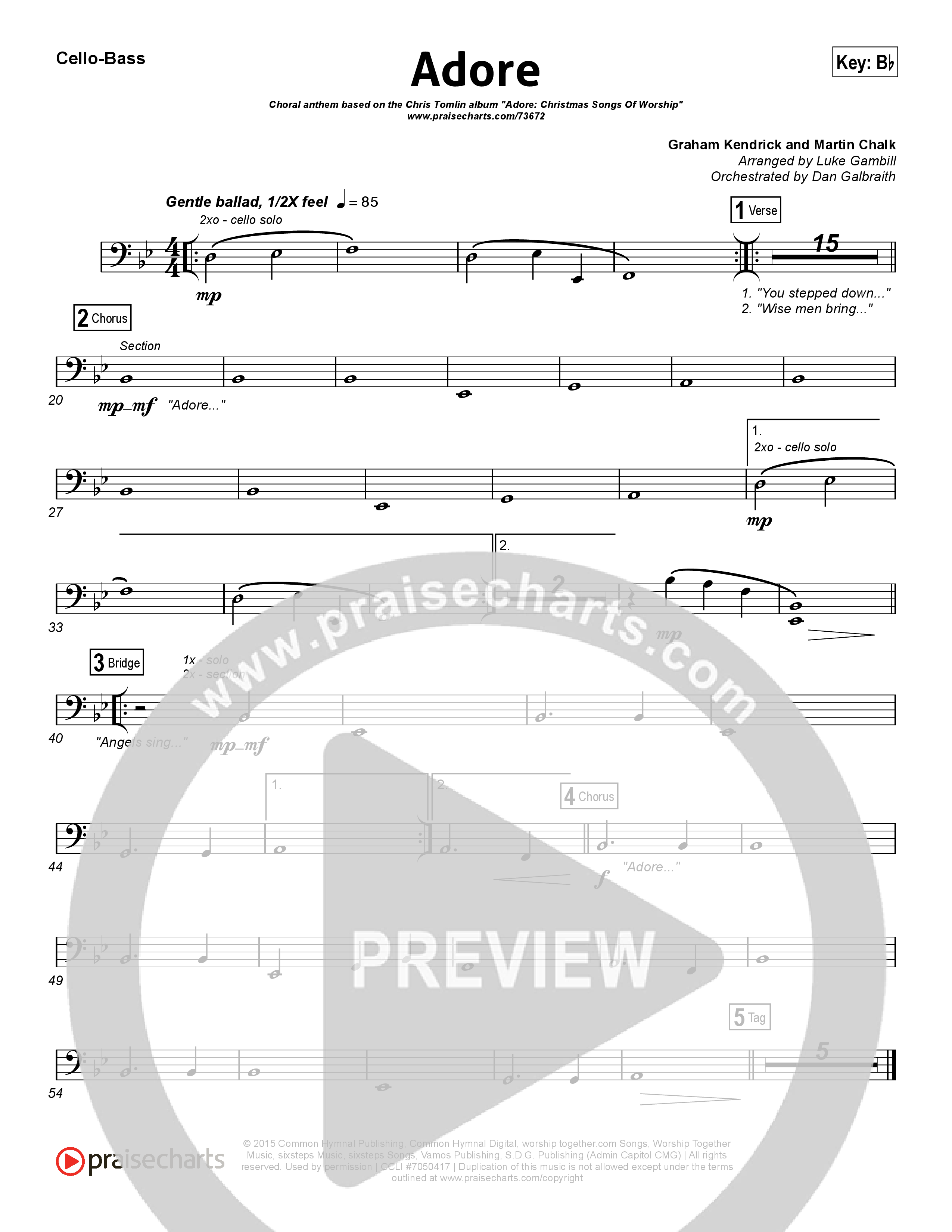 Adore (Choral Anthem SATB) Cello/Bass (Chris Tomlin / Arr. Luke Gambill)