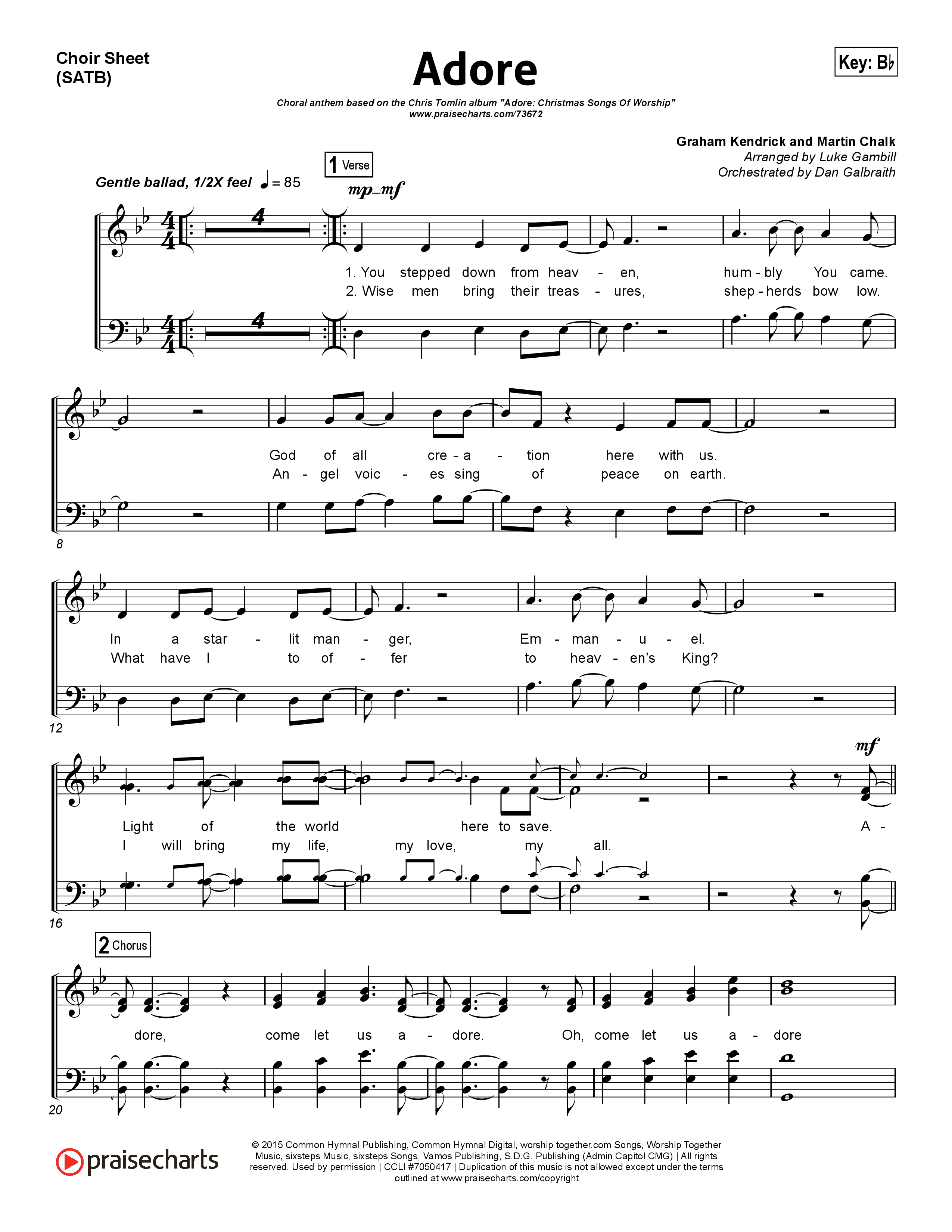 Adore (Choral Anthem SATB) Choir Sheet (SATB) (Chris Tomlin / Arr. Luke Gambill)