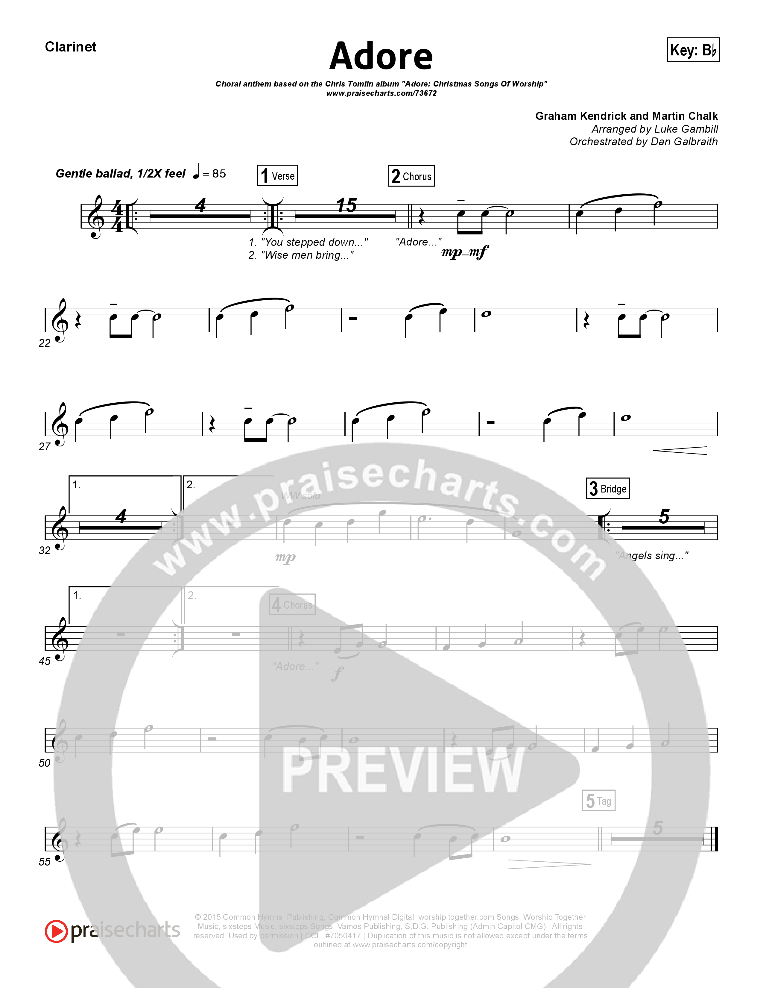 Adore (Choral Anthem SATB) Clarinet (Chris Tomlin / Arr. Luke Gambill)