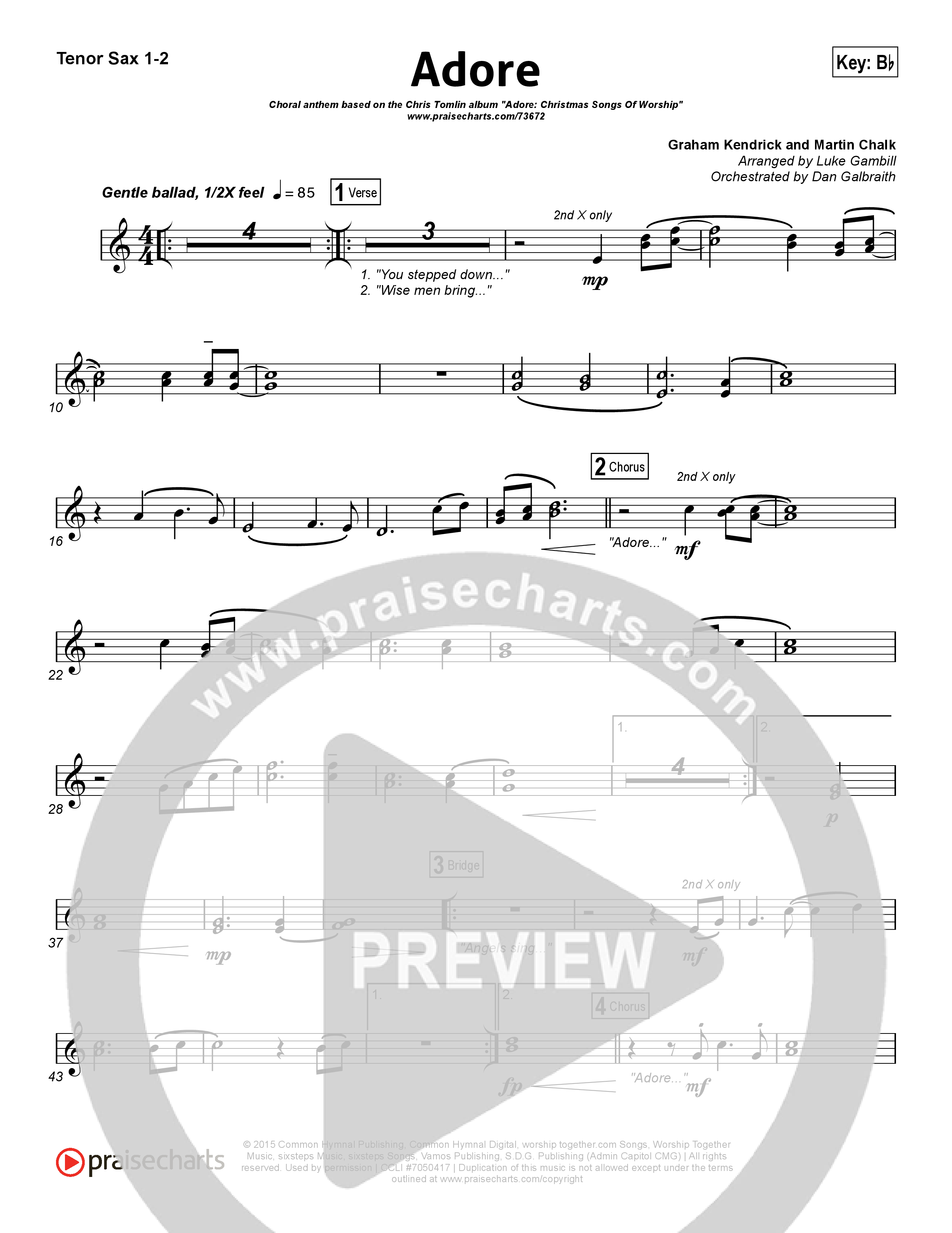 Adore (Choral Anthem SATB) Tenor Sax 1/2 (Chris Tomlin / Arr. Luke Gambill)