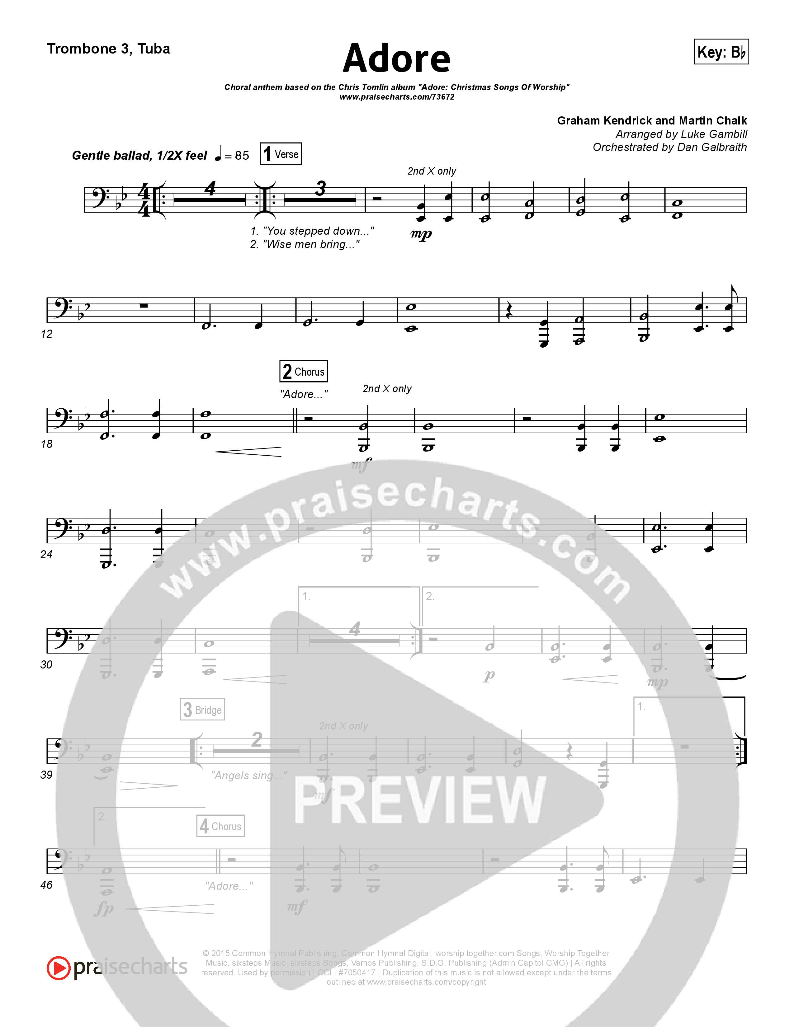 Adore (Choral Anthem SATB) Trombone 3/Tuba (Chris Tomlin / Arr. Luke Gambill)