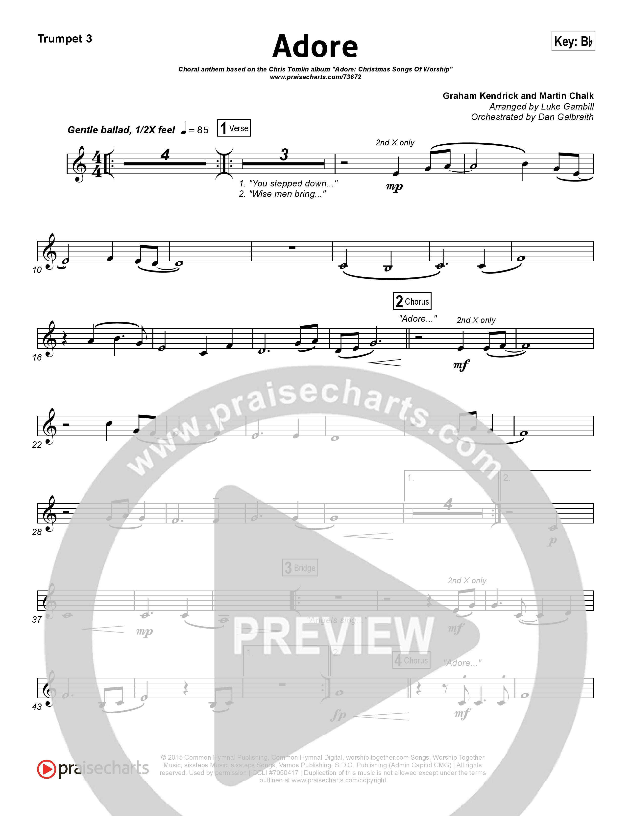 Adore (Choral Anthem SATB) Trumpet 3 (Chris Tomlin / Arr. Luke Gambill)