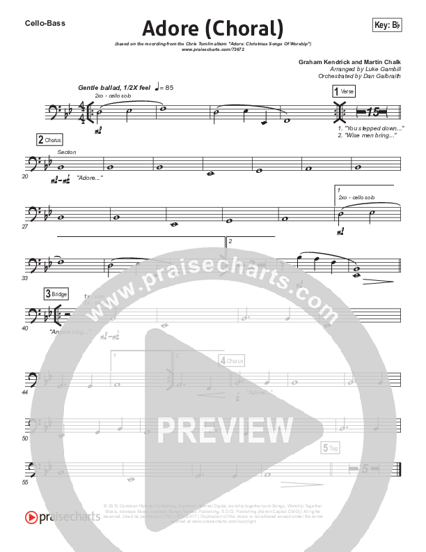 Adore (Choral Anthem SATB) Cello/Bass (Chris Tomlin / Arr. Luke Gambill)