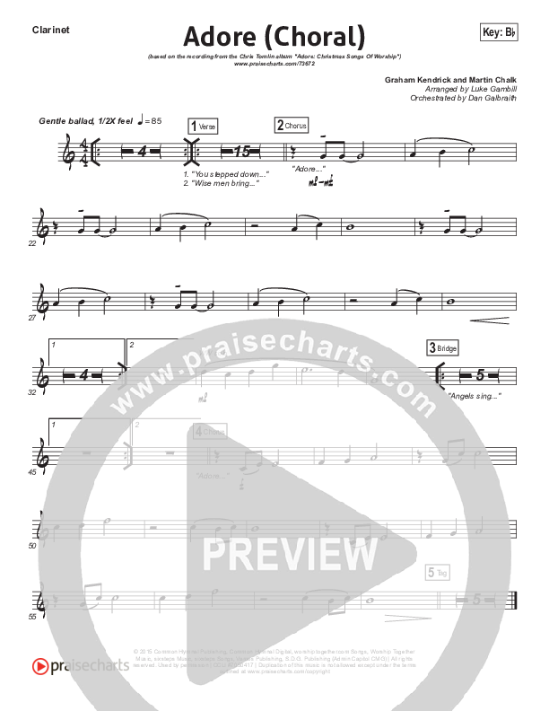 Adore (Choral Anthem SATB) Clarinet (Chris Tomlin / Arr. Luke Gambill)