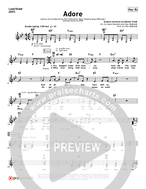 Adore (Choral Anthem SATB) Lead Sheet (SAT) (Chris Tomlin / Arr. Luke Gambill)