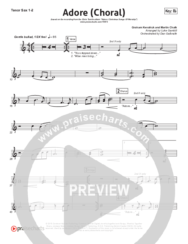 Adore (Choral Anthem SATB) Tenor Sax 1/2 (Chris Tomlin / Arr. Luke Gambill)