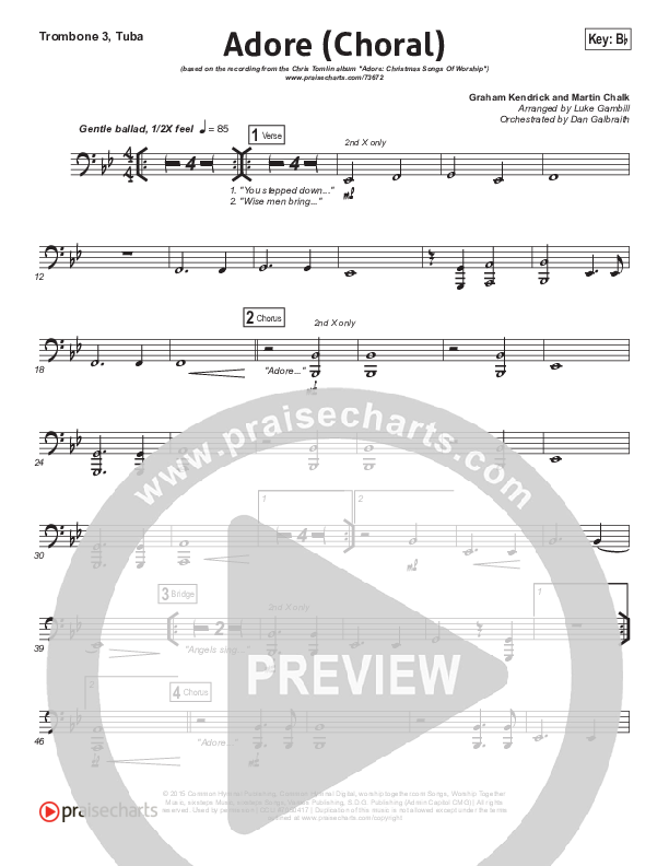 Adore (Choral Anthem SATB) Trombone 3/Tuba (Chris Tomlin / Arr. Luke Gambill)