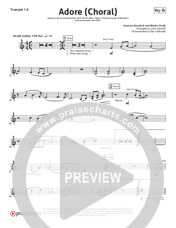 Adore (Choral Anthem SATB) Trumpet 1,2 (Chris Tomlin / Arr. Luke Gambill)