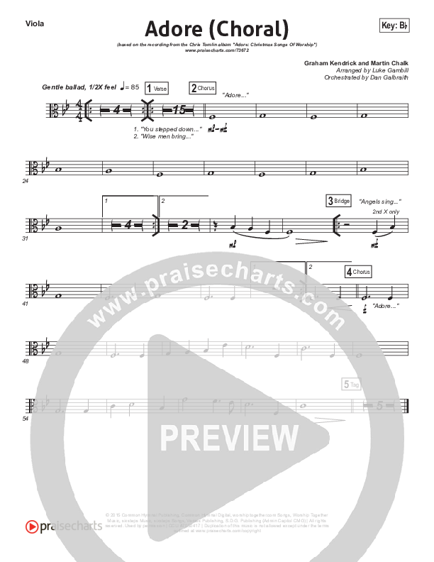 Adore (Choral Anthem SATB) Viola (Chris Tomlin / Arr. Luke Gambill)