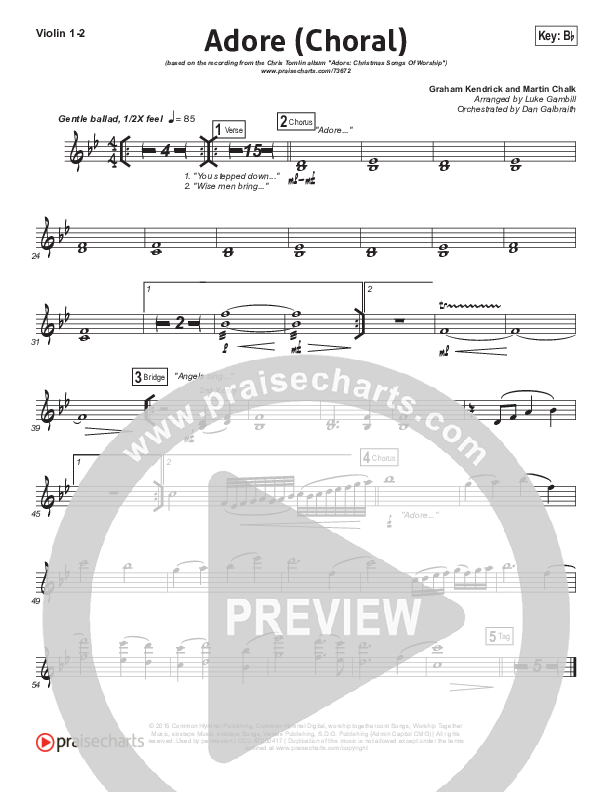 Adore (Choral Anthem SATB) Violin 1/2 (Chris Tomlin / Arr. Luke Gambill)