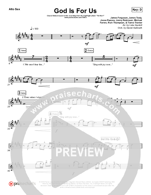 God Is For Us (Choral Anthem SATB) Alto Sax (CityAlight / Arr. Luke Gambill)