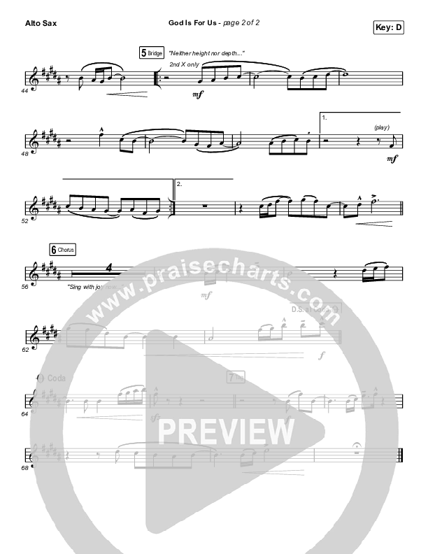 God Is For Us (Choral Anthem SATB) Alto Sax (CityAlight / Arr. Luke Gambill)