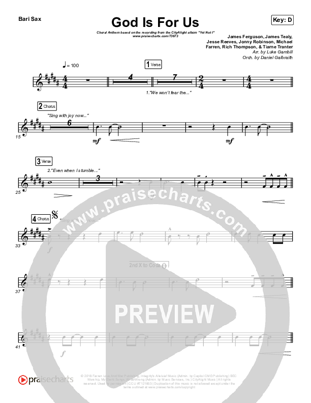 God Is For Us (Choral Anthem SATB) Bari Sax (CityAlight / Arr. Luke Gambill)