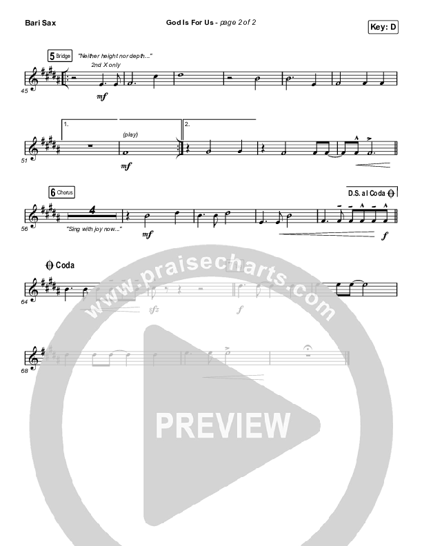 God Is For Us (Choral Anthem SATB) Bari Sax (CityAlight / Arr. Luke Gambill)