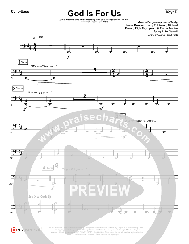 God Is For Us (Choral Anthem SATB) Cello/Bass (CityAlight / Arr. Luke Gambill)