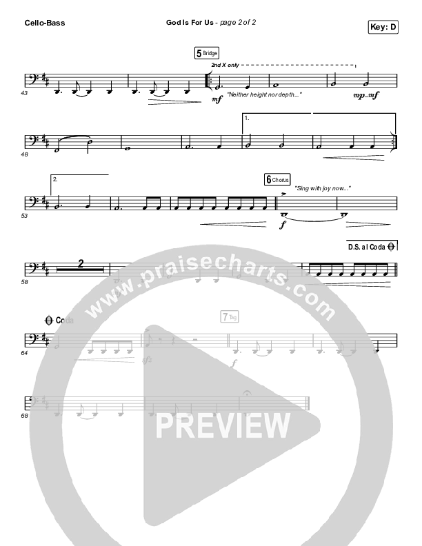 God Is For Us (Choral Anthem SATB) Cello/Bass (CityAlight / Arr. Luke Gambill)