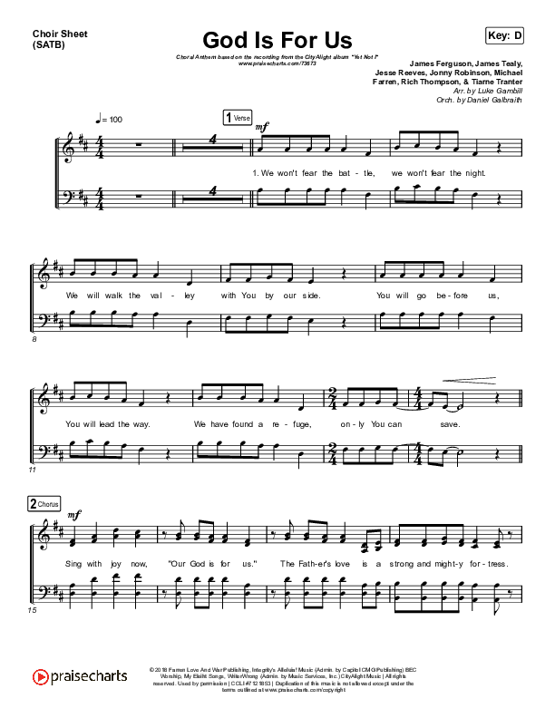 God Is For Us (Choral Anthem SATB) Choir Sheet (SATB) (CityAlight / Arr. Luke Gambill)