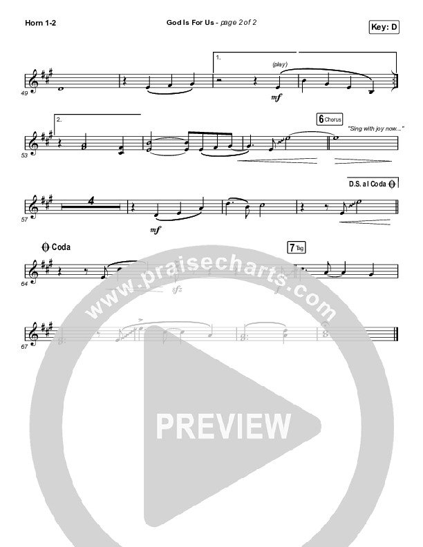 God Is For Us (Choral Anthem SATB) French Horn 1/2 (CityAlight / Arr. Luke Gambill)