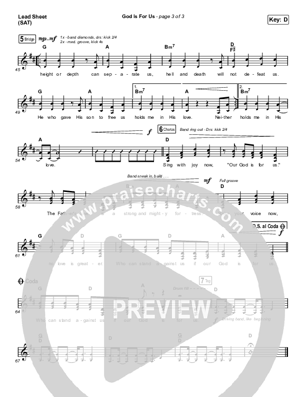 God Is For Us (Choral Anthem SATB) Lead Sheet (SAT) (CityAlight / Arr. Luke Gambill)