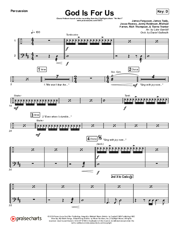 God Is For Us (Choral Anthem SATB) Percussion (CityAlight / Arr. Luke Gambill)