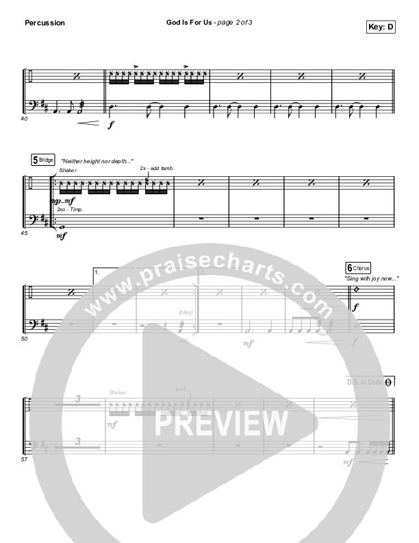 God Is For Us (Choral Anthem SATB) Percussion (CityAlight / Arr. Luke Gambill)