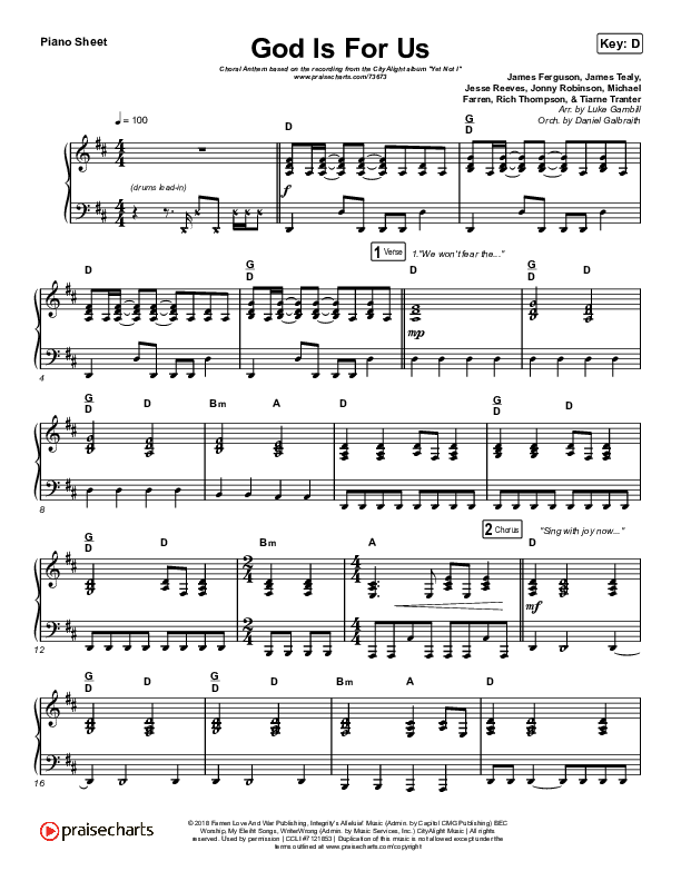 God Is For Us (Choral Anthem SATB) Piano Sheet (CityAlight / Arr. Luke Gambill)