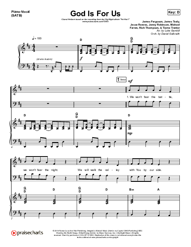 God Is For Us (Choral Anthem SATB) Piano/Vocal Pack (CityAlight / Arr. Luke Gambill)