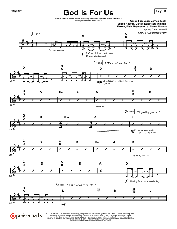 God Is For Us (Choral Anthem SATB) Rhythm Chart (CityAlight / Arr. Luke Gambill)