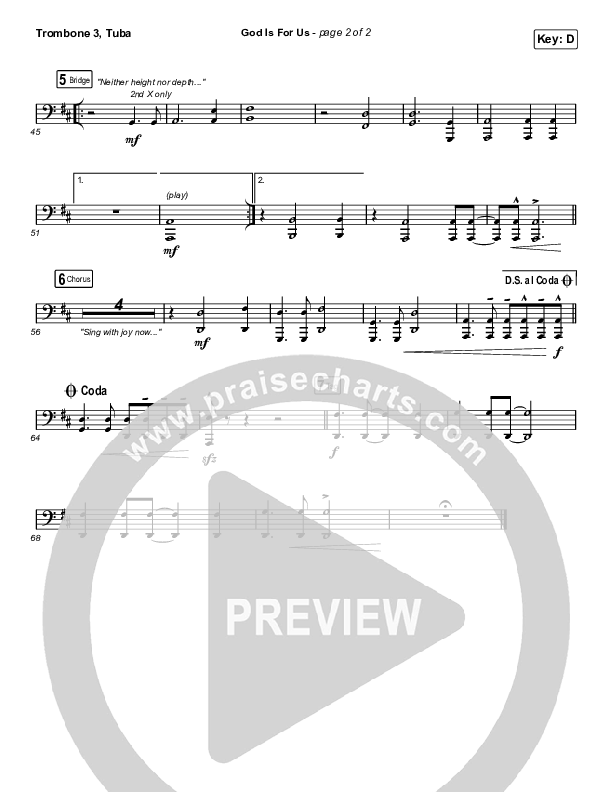 God Is For Us (Choral Anthem SATB) Trombone 3/Tuba (CityAlight / Arr. Luke Gambill)