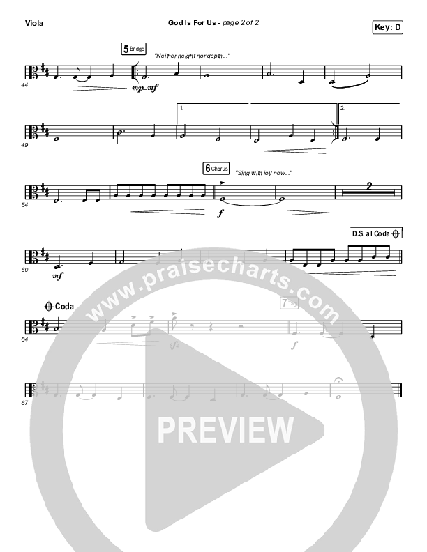 God Is For Us (Choral Anthem SATB) Viola (CityAlight / Arr. Luke Gambill)