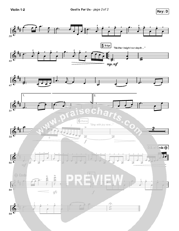 God Is For Us (Choral Anthem SATB) Violin 1/2 (CityAlight / Arr. Luke Gambill)