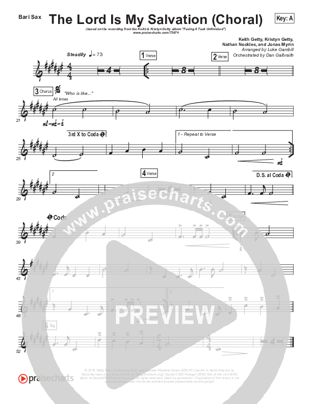 The Lord Is My Salvation (Choral Anthem SATB) Bari Sax (Keith & Kristyn Getty / Arr. Luke Gambill)
