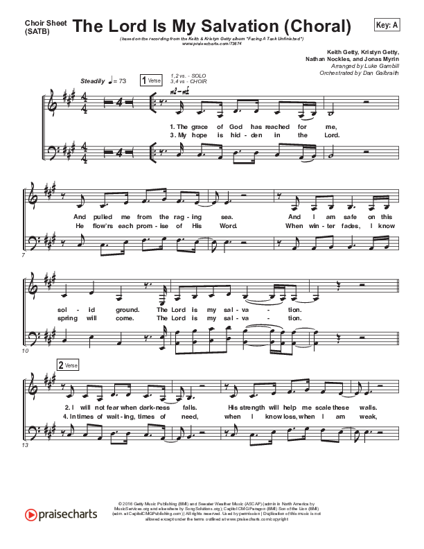 The Lord Is My Salvation (Choral Anthem SATB) Choir Sheet (SATB) (Keith & Kristyn Getty / Arr. Luke Gambill)