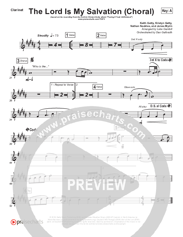 The Lord Is My Salvation (Choral Anthem SATB) Clarinet (Keith & Kristyn Getty / Arr. Luke Gambill)