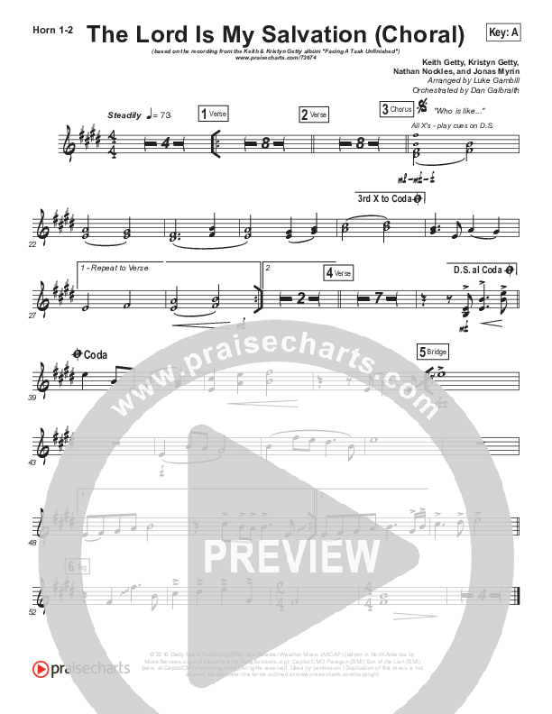 The Lord Is My Salvation (Choral Anthem SATB) Brass Pack (Keith & Kristyn Getty / Arr. Luke Gambill)